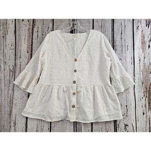 Matilda Jane Cream Eyelet Button-Front Peplum Blouse